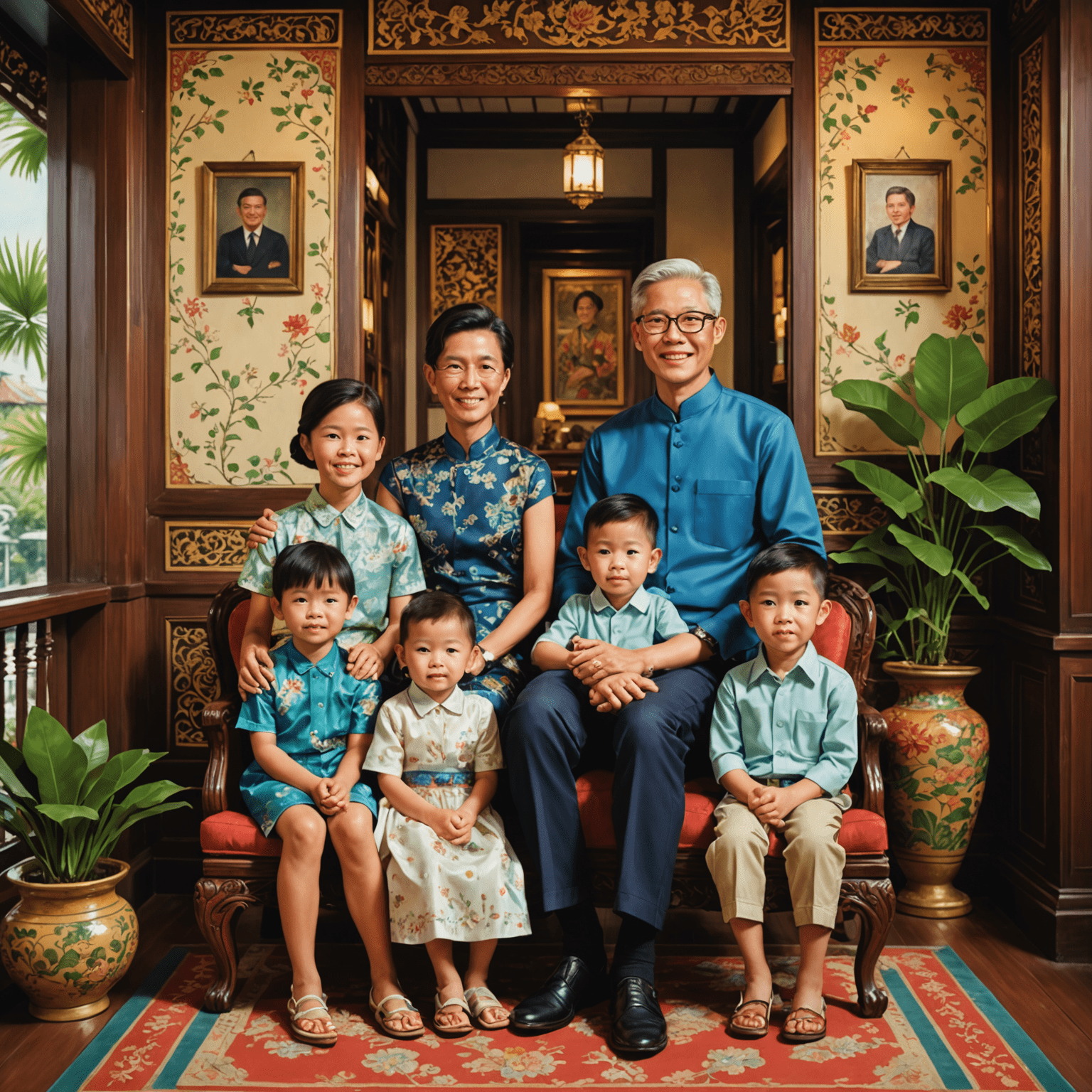 Young Tony Tan with his family in Singapore, showcasing a traditional Peranakan household setting