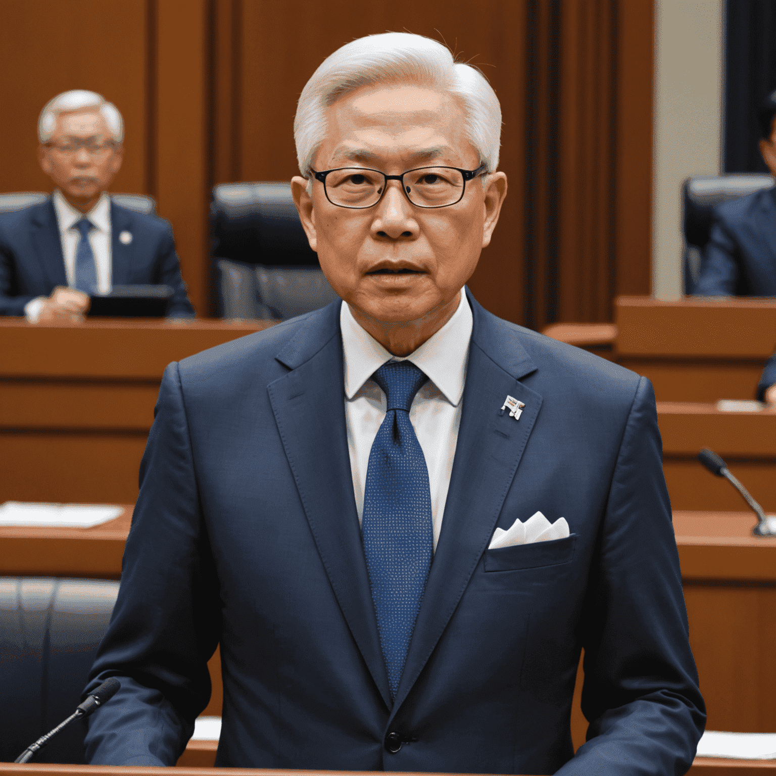 Tony Tan in a sharp, modern suit addressing the parliament. The image conveys his authority and influence in Singapore's political landscape.