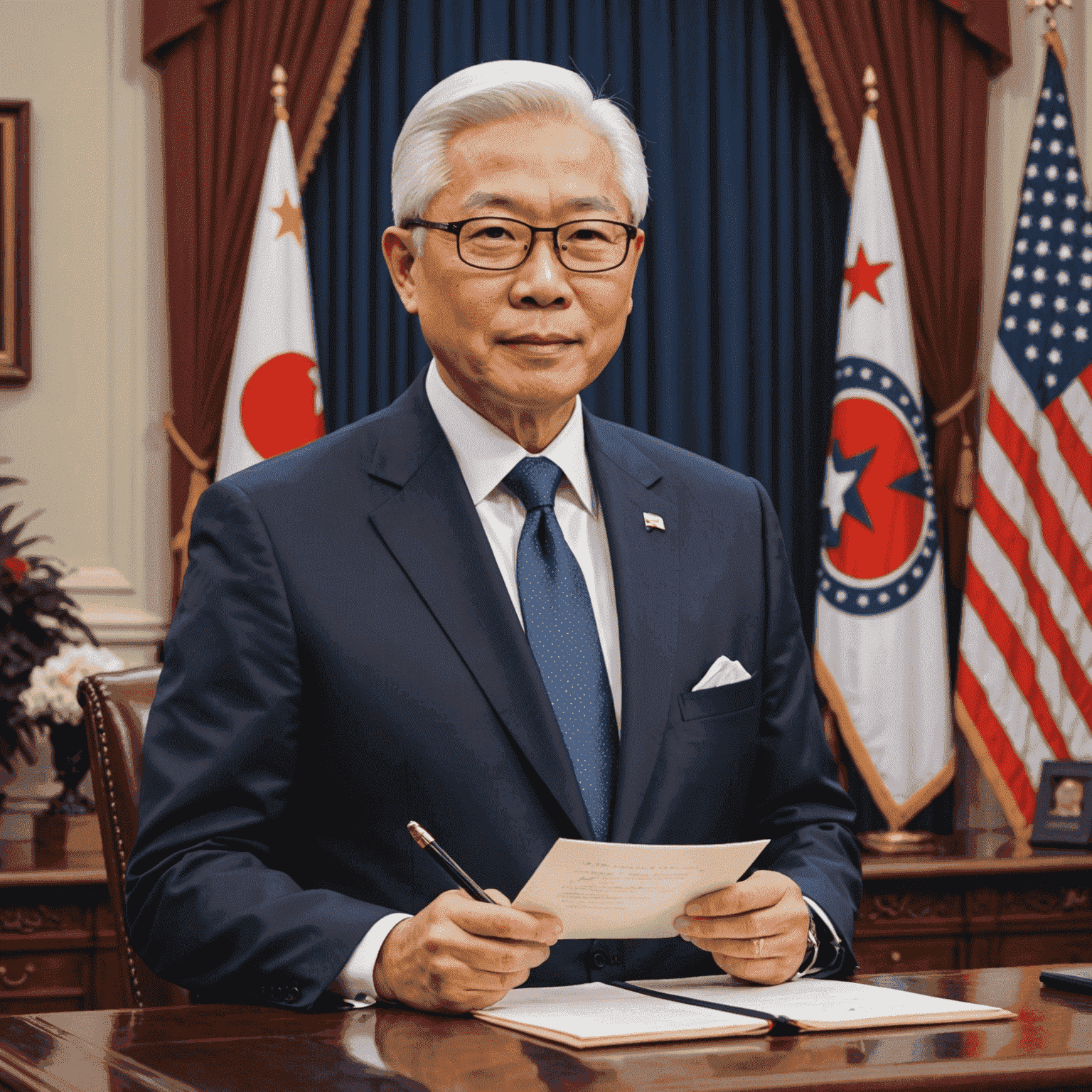 Tony Tan taking the presidential oath, wearing a sleek, modern interpretation of traditional presidential attire